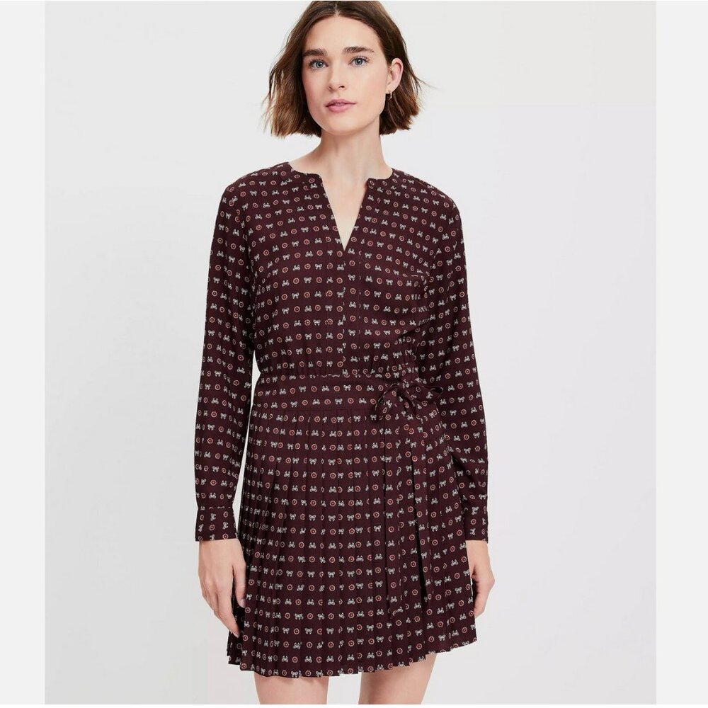 LOFT Bow Pleated Mini Dress - Size 16